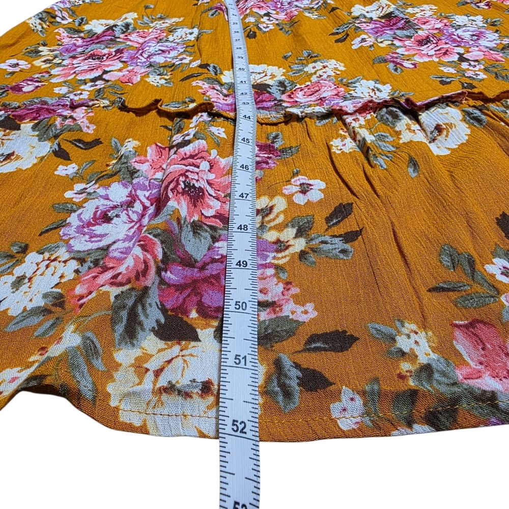 KORI America Boutique Floral Golden Yellow Dress Boho Romantic Tie-Neck – Size L - Picture 17 of 17